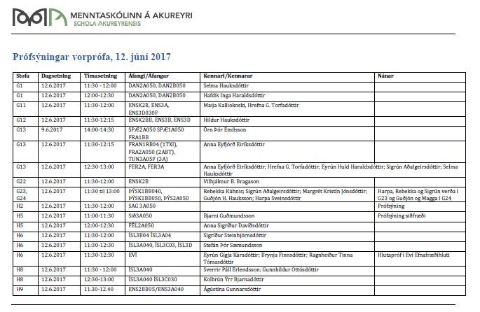 Prófsýningar vorið 2017