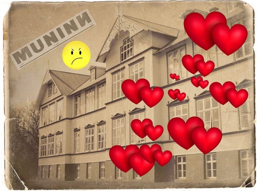 Ekki voru allir nemendur sáttir við kossaflens samnemenda í borðsal MA veturinn 1974-75