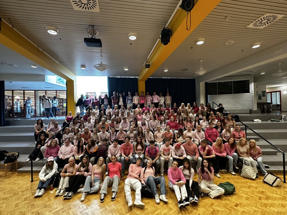 MA-ingar mættu bleikklæddir í dag, eins og aðrir framhaldsskólanemar, gegn ofbeldi.