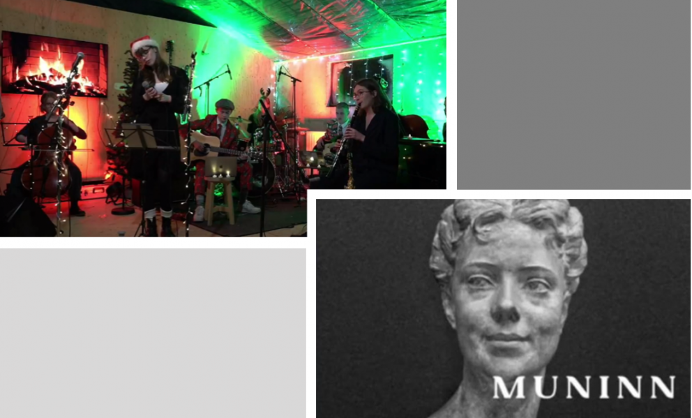 Skjáskot af jólatónleikum TóMA og forsíðu skólablaðs, fengið af fésbókarsíðu Hugins