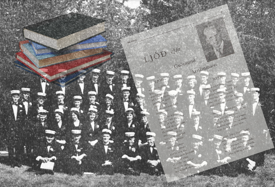 Á myndinni má sjá Guðmund Arnfinnsson og aðra útskriftarnemendur vorið 1960