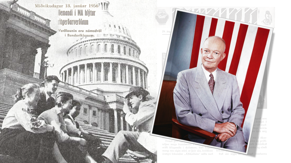 Anna Katrín situr fyrir á mynd ásamt skólafélögum sínum í Washington 1956. Hún er lengst til vinstri&hellip;