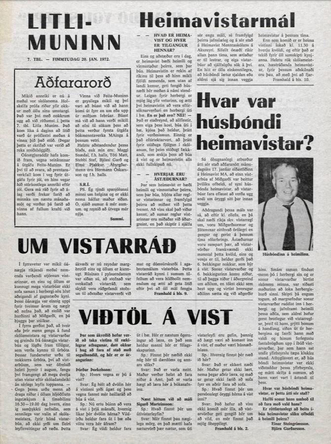 Húsmóðir á Akureyri lýsir vanþóknun sinni á skrifum Munins í bréfi til blaðsins í janúar 1972