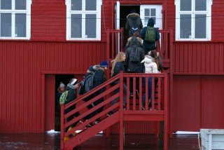 Í leið milli hæða í Roaldsbrakka