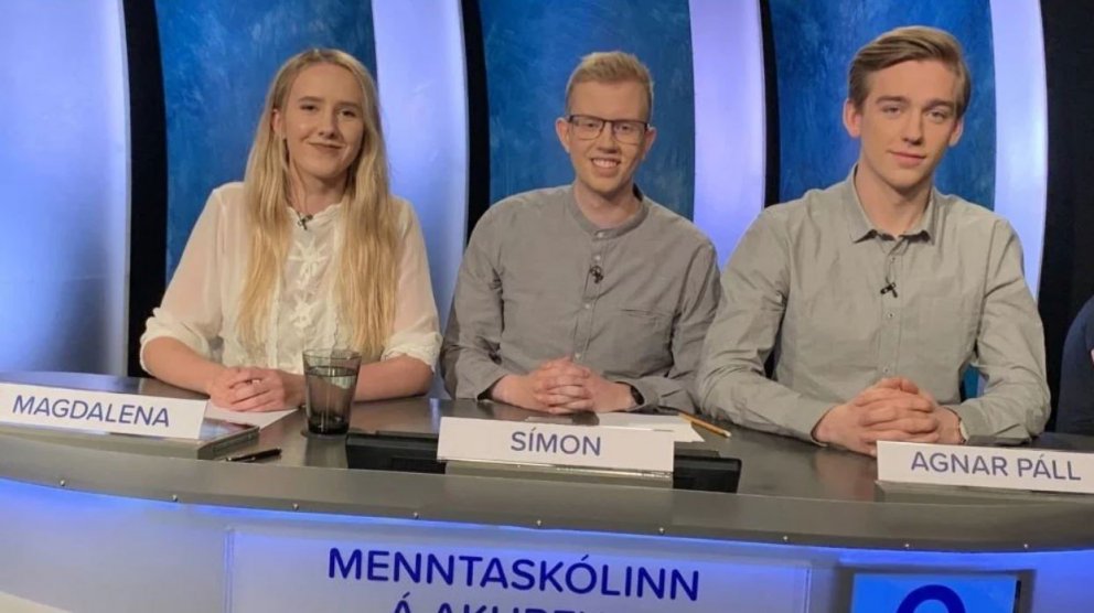 Lið MA er komið áfram í undanúrslit Gettu betur 2019. Mynd: RÚV