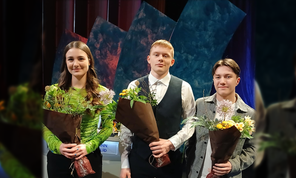 Lið MA í kvöld. Frá vinstri: Sólveig Erla, Árni Stefán og Kjartan Valur. Ljósmynd: Unnar Vilhjálmsso…