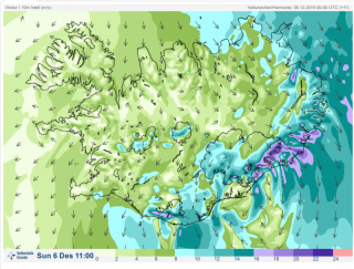Vindur á landinu klukkan 11