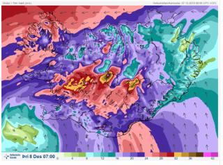 Vindaspákort fyrir klukkan 7 þriðjudagsmorgun