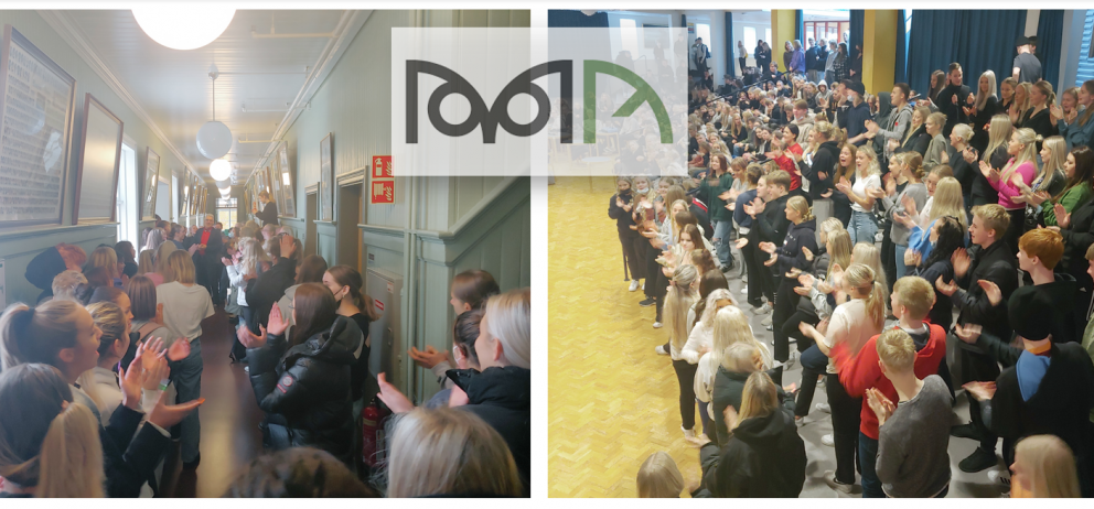 Söngur ómaði víða um skólabygginguna í dag