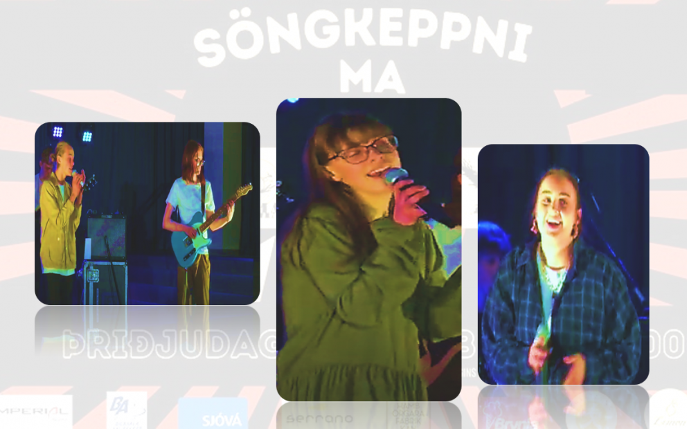 Þormar og Þorsteinn (tv), Eik og Jóna Margrét (th) á sviðinu í Söngkeppni MA