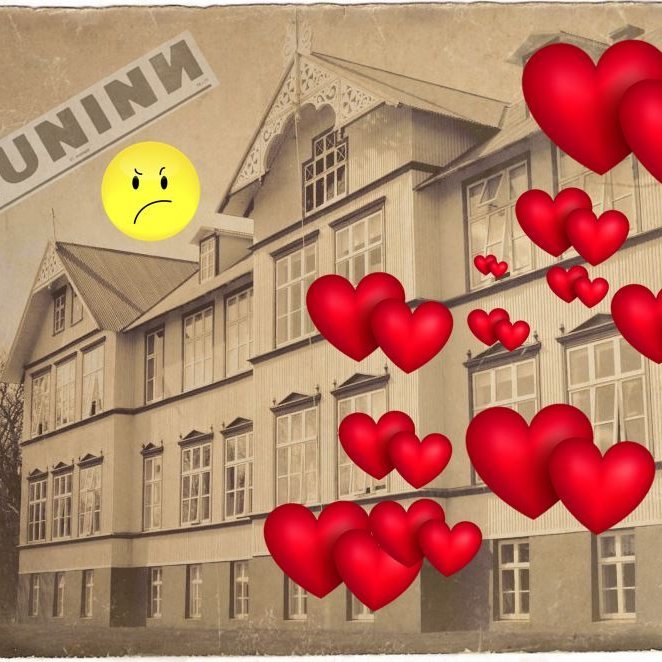 Ekki voru allir nemendur sáttir við kossaflens samnemenda í borðsal MA veturinn 1974-75