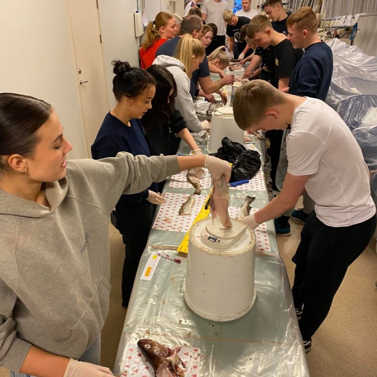 Nemendur í náttúrulæsi við flökun