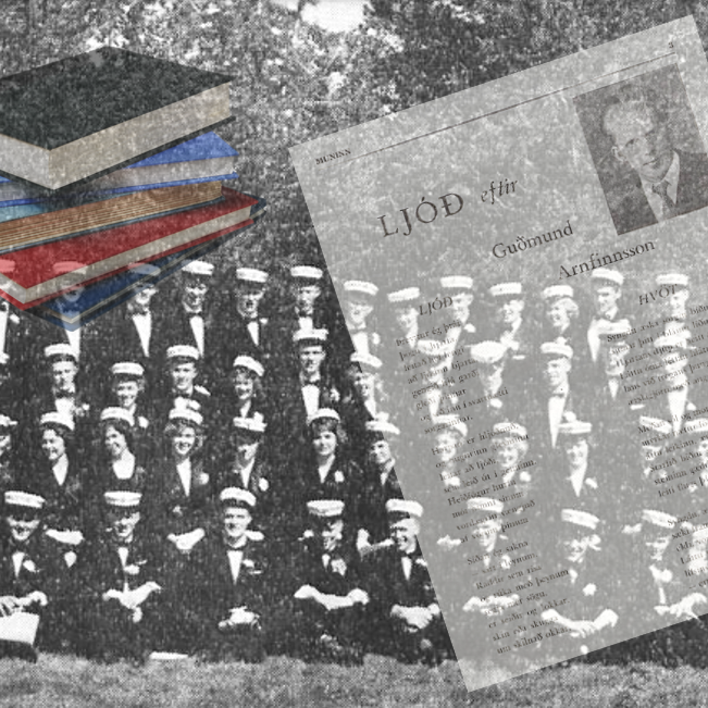 Á myndinni má sjá Guðmund Arnfinnsson og aðra útskriftarnemendur vorið 1960