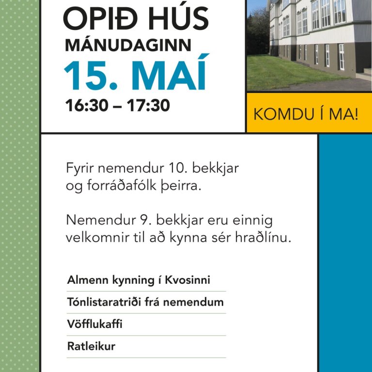 Opið hús í MA 15. maí kl. 16:30
