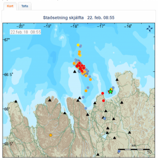 Jarðskjálftar síðustu 48 klst. 22. feb. 2018
