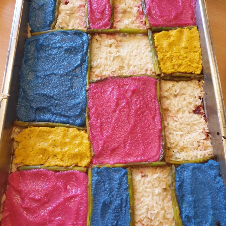 Hádegismatur eldaður út frá listaverkinu Composition C (No.III) with Red, Yellow and Blue eftir Piet&hellip;