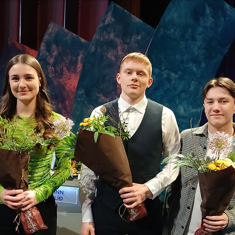 Lið MA í kvöld. Frá vinstri: Sólveig Erla, Árni Stefán og Kjartan Valur. Ljósmynd: Unnar Vilhjálmsso…