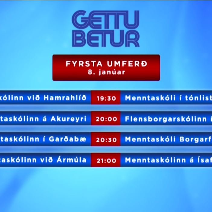 Fyrsta umferð Gettu betur fer fram dagana 6.-8. janúar 2020. Mynd: skjáskot RÚV
