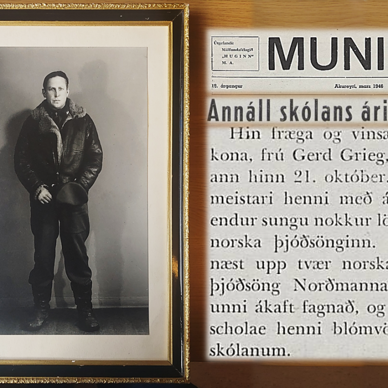 Ljósmynd af Nordahl Grieg í eigu skólans.