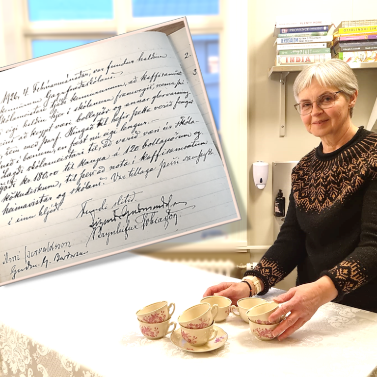 Þorbjörg Þorsteinsdóttir fyrrverandi skrifstofustjóri í MA handleikur umrætt sparistell við undirbún…